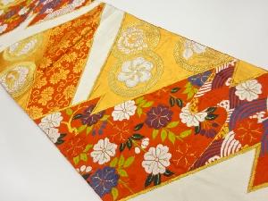 リサイクル　丸文に枝垂れ桜・荒波・菊唐草模様織出し袋帯